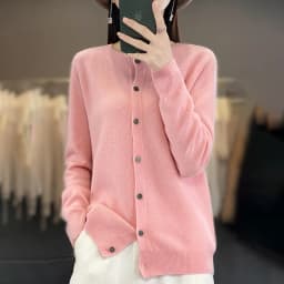 Women 100% Merino Wool Sweater Autumn Winter O-Neck First Line Seamless Cardigan Long Sleeve Clothing Cashmere Knitwear Tops
