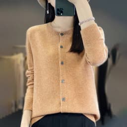Women 100% Merino Wool Sweater Autumn Winter O-Neck First Line Seamless Cardigan Long Sleeve Clothing Cashmere Knitwear Tops