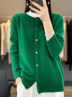 Women 100% Merino Wool Sweater Autumn Winter O-Neck First Line Seamless Cardigan Long Sleeve Clothing Cashmere Knitwear Tops