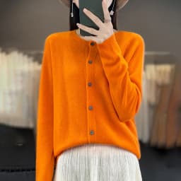 Women 100% Merino Wool Sweater Autumn Winter O-Neck First Line Seamless Cardigan Long Sleeve Clothing Cashmere Knitwear Tops