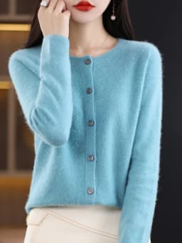 Women 100% Merino Wool Sweater Autumn Winter O-Neck First Line Seamless Cardigan Long Sleeve Clothing Cashmere Knitwear Tops