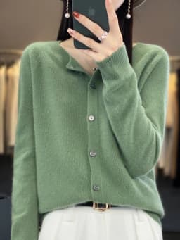 Women 100% Merino Wool Sweater Autumn Winter O-Neck First Line Seamless Cardigan Long Sleeve Clothing Cashmere Knitwear Tops