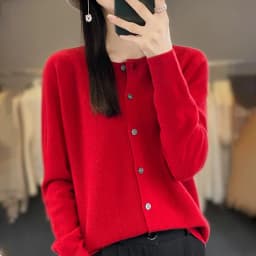 Women 100% Merino Wool Sweater Autumn Winter O-Neck First Line Seamless Cardigan Long Sleeve Clothing Cashmere Knitwear Tops