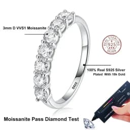 NeeTim Full Moissanite Ring for Women S925 Sterling Silver with White Gold Plated Wedding Bridal Band Rings Sparkling Jewelry