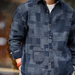 Maden Japanese Retro Boro Denim Shirts for Men Jacquard Patchwork Long-Sleeve Button Down Shirt Jacket Oversize Spring Outerwear