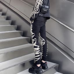 TWOTWINSTYLE Cross Black Pants For Women High Waist Bandage Casual Streetwear Trousers Female Fashion New Clothing 2024 Style