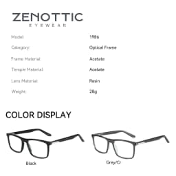 ZENOTTIC Trend Acetate Optical Glasses Large Frame Square Solid Splicing Eyewear Fashion Non-Prescription Eyeglasses 1986