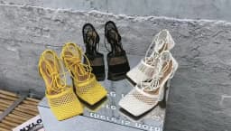 Aneikeh 2025 Summer Sexy Mesh Pumps Sandals Female Square Toe High Heel Lace Up Cross-Tied Stiletto Hollow Dress Party Shoes