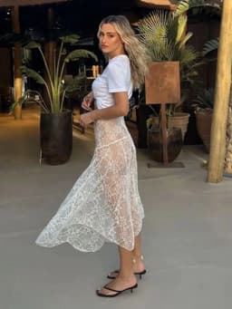 CNYISHE Lace Sheer Elegant A-Line Sexy Club Women Long Skirts Summer/Spring Skinny High Waist Fashion Casual Sea Holiday Female