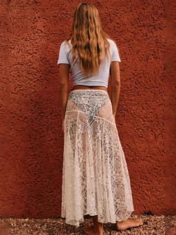 CNYISHE Lace Sheer Elegant A-Line Sexy Club Women Long Skirts Summer/Spring Skinny High Waist Fashion Casual Sea Holiday Female