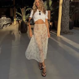 CNYISHE Lace Sheer Elegant A-Line Sexy Club Women Long Skirts Summer/Spring Skinny High Waist Fashion Casual Sea Holiday Female
