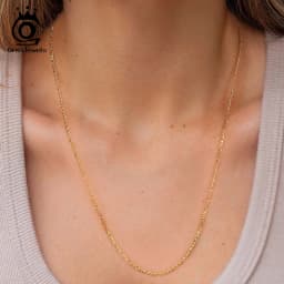 ORSA JEWELS 14K Gold 925 Sterling Silver Diamond-Cut Figaro Link Chain Necklace for Women Classic Necklace Party Jewelry SC27