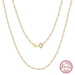 ORSA JEWELS 14K Gold 925 Sterling Silver Diamond-Cut Figaro Link Chain Necklace for Women Classic Necklace Party Jewelry SC27