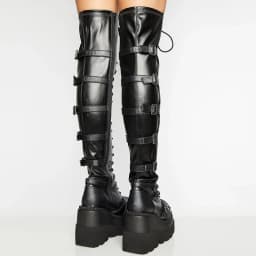 Punk Over-the-knee Boots Women Platform Heels Belt Buckle Boot Motorcycle Goth Shoe Thigh High Flat Boots Plus Size 42 43