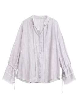 CHIC VEN Women Shirt Single Breasted V-neck Loose Casual Long Sleeve New Stand Up Collar Coat Female Blouse Spring Autumn 2025