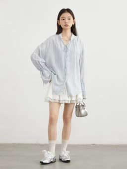 CHIC VEN Women Shirt Single Breasted V-neck Loose Casual Long Sleeve New Stand Up Collar Coat Female Blouse Spring Autumn 2025