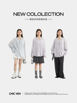 CHIC VEN Women Shirt Single Breasted V-neck Loose Casual Long Sleeve New Stand Up Collar Coat Female Blouse Spring Autumn 2025