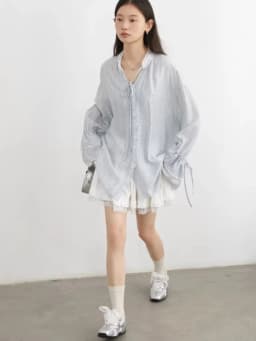 CHIC VEN Women Shirt Single Breasted V-neck Loose Casual Long Sleeve New Stand Up Collar Coat Female Blouse Spring Autumn 2025