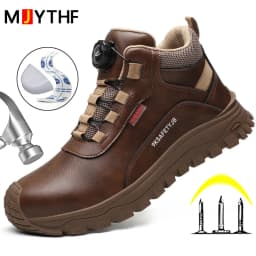 Rotating Button Indestructible Shoes Safety Boots Men Steel Toe Work Boots Waterproof Non-slip Puncture-Proof Protective Shoes
