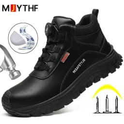 Rotating Button Indestructible Shoes Safety Boots Men Steel Toe Work Boots Waterproof Non-slip Puncture-Proof Protective Shoes