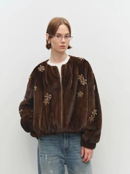 Lautaro Winter Luxury Elegant Thick Warm Soft Brown Short Faux Mink Fur Coat Women Beading Loose Stylish Chic Fluffy Jacket