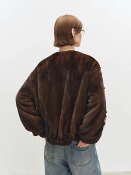 Lautaro Winter Luxury Elegant Thick Warm Soft Brown Short Faux Mink Fur Coat Women Beading Loose Stylish Chic Fluffy Jacket