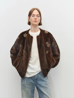 Lautaro Winter Luxury Elegant Thick Warm Soft Brown Short Faux Mink Fur Coat Women Beading Loose Stylish Chic Fluffy Jacket