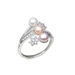 Real 925 Silver Pearl Rings Woman,Luxury White Natural Freshwater Adjustable Pearl Ring Wife Mother Birthday Gift Pink