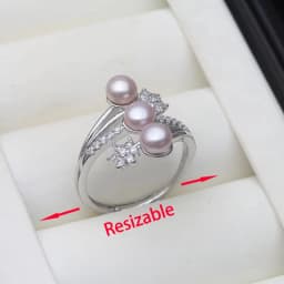 Real 925 Silver Pearl Rings Woman,Luxury White Natural Freshwater Adjustable Pearl Ring Wife Mother Birthday Gift Pink
