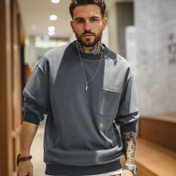 Maden Casual Waffle Knit Pocket Hoodie Men's Spring Loose Fit Long Sleeve Pullover Round Neck Sweatshirt Comfortable T-Shirt