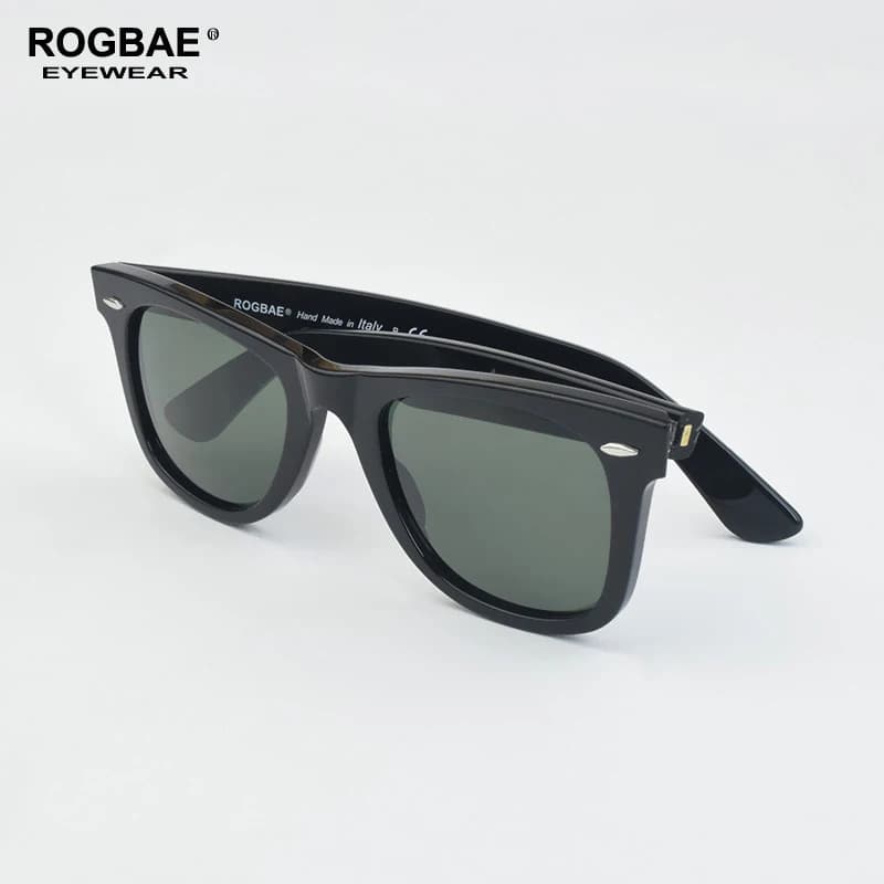 ROGBAE Tilting sunglasses men classics Glass lens Acetate sun glasses R214s Luxury Brand Rivet Design Goggles Female sunglass