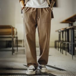 Maden Vintage Men‘s Casual Pants Straight-Leg Loose Fit Beck Pants Fringed Elastic Waist Chill Trousers for Autumn Commuting