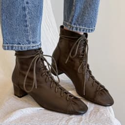 Women's sheepskin lace-up autumn ankle boots 4cm thick med heel elegant ladies short booties high quality daily shoes for woman