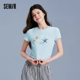 Semir Vacation Style Short Sleeve T-Shirt Women Petite Fit Cooling Print 2025 New Summer Beachwear Ideal for Tropical Holidays