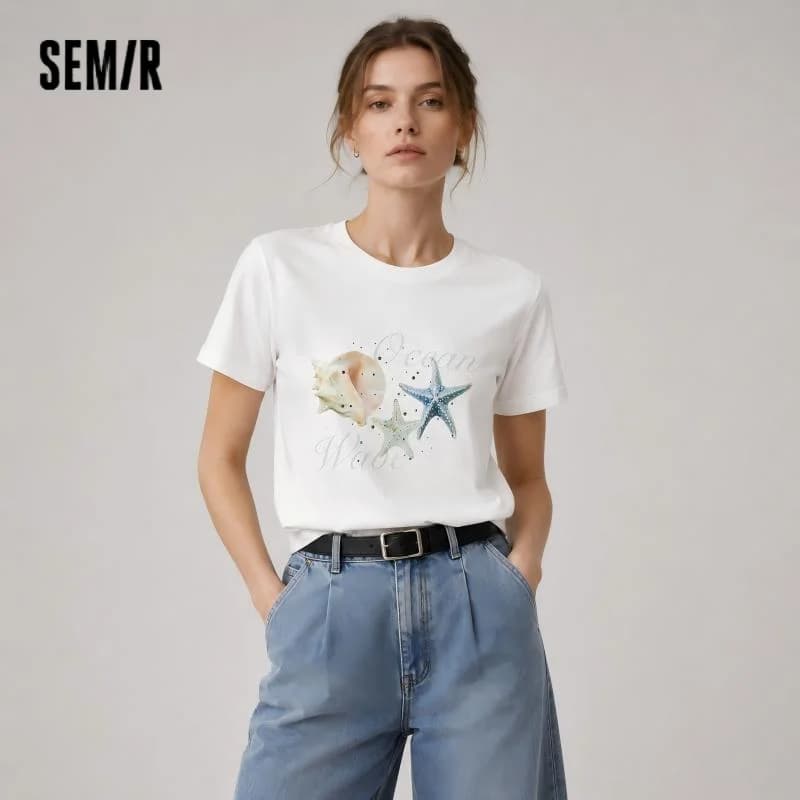 Semir Vacation Style Short Sleeve T-Shirt Women Petite Fit Cooling Print 2025 New Summer Beachwear Ideal for Tropical Holidays