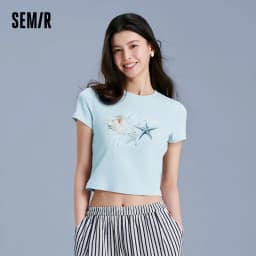 Semir Vacation Style Short Sleeve T-Shirt Women Petite Fit Cooling Print 2025 New Summer Beachwear Ideal for Tropical Holidays