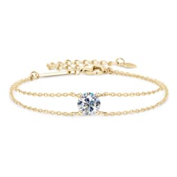 Lnngy 6.5mm 1ct Moissanite Bracelet 925 Sterling Silver Certified Double Chain Bracelets For Women Charm Wedding Jewelry Gift