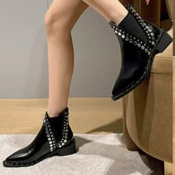 2025New Womens Ankle Boots Sexy Pointed Toe Punk Style Rivet-decorated Women's Knight Boots Winter Warm and Fashion Short Boots