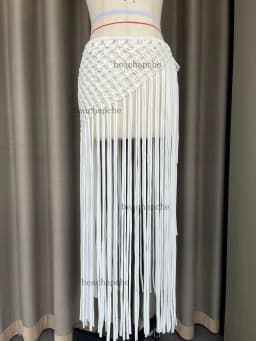 Beachapche Hand Crochet Tassel Skirts Women Fashion Sexy Side High Knitted Beach Cover Ups