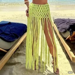 Beachapche Hand Crochet Tassel Skirts Women Fashion Sexy Side High Knitted Beach Cover Ups
