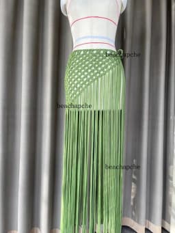 Beachapche Hand Crochet Tassel Skirts Women Fashion Sexy Side High Knitted Beach Cover Ups