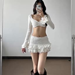 Shestyle Texture White Women 2 Piece Sets Autumn Ruffles Super Short Crop Tops V Neck Sheath Skirts Brand Design Party Outfits