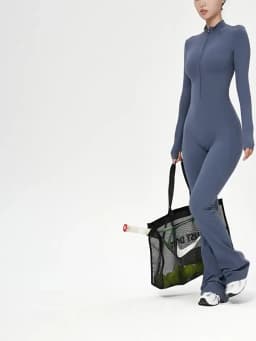 TRY TO BN Women's Jumpsuit Long Sleeve Zipper Shapewear Bodysuit Yoga Fitness One Piece Tights Gym Clothing Mono Deportivo Mujer