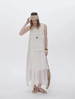 DUSHU 2026 Summer Women's Heavy Embroidered Lace Vacation Dress, Romantic Openwork Festival Maxi for Coquette & Boho Art Style