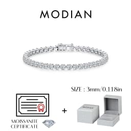 MODIAN D VVS1 Round Moissanite Tennis Bracelet 3mm/4mm/5mm 925 Sterling Silver Tennis Stackable Bracelets for Women Men Jewelry