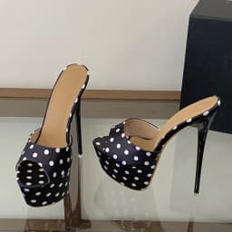 Liyke Sexy 16CM Super High Heels Slippers Women Summer Peep Toe Polka Dot Silk Platform Sandals Stiletto Woman Party Dress Shoes