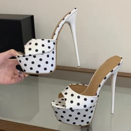 Liyke Sexy 16CM Super High Heels Slippers Women Summer Peep Toe Polka Dot Silk Platform Sandals Stiletto Woman Party Dress Shoes