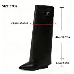 Black Pu Leather Knee High Boots Women Sexy Pointed Toe Straight Leg Boots Woman Punk Style Wedge High Heels Long Botas Mujer