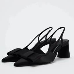 Summer New Women's Shoes with Black Bow Decoration, Exposed Heels, Thick Heels, Pointed High Heels, Shallow Sandals