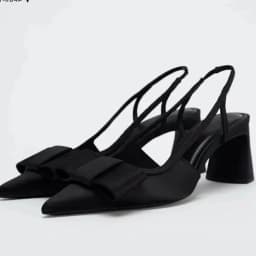 Summer New Women's Shoes with Black Bow Decoration, Exposed Heels, Thick Heels, Pointed High Heels, Shallow Sandals